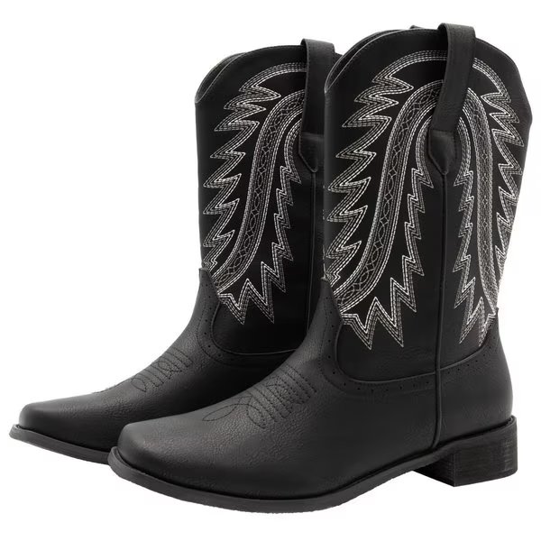 Black Cowboy Boots for Men Square Toe Embroidered Western Boot Medium, Searchers, Mfr#: SC200917BKM
